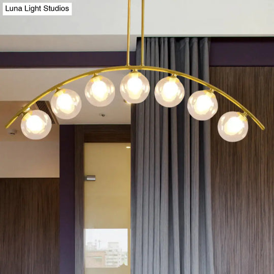 Gold Island Pendant With Clear/White Shade And Curvy Design - Perfect For Modern Kitchens (3/5/7