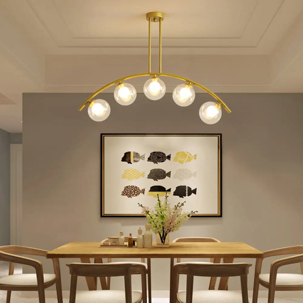 Gold Island Pendant With Clear/White Shade And Curvy Design - Perfect For Modern Kitchens (3/5/7