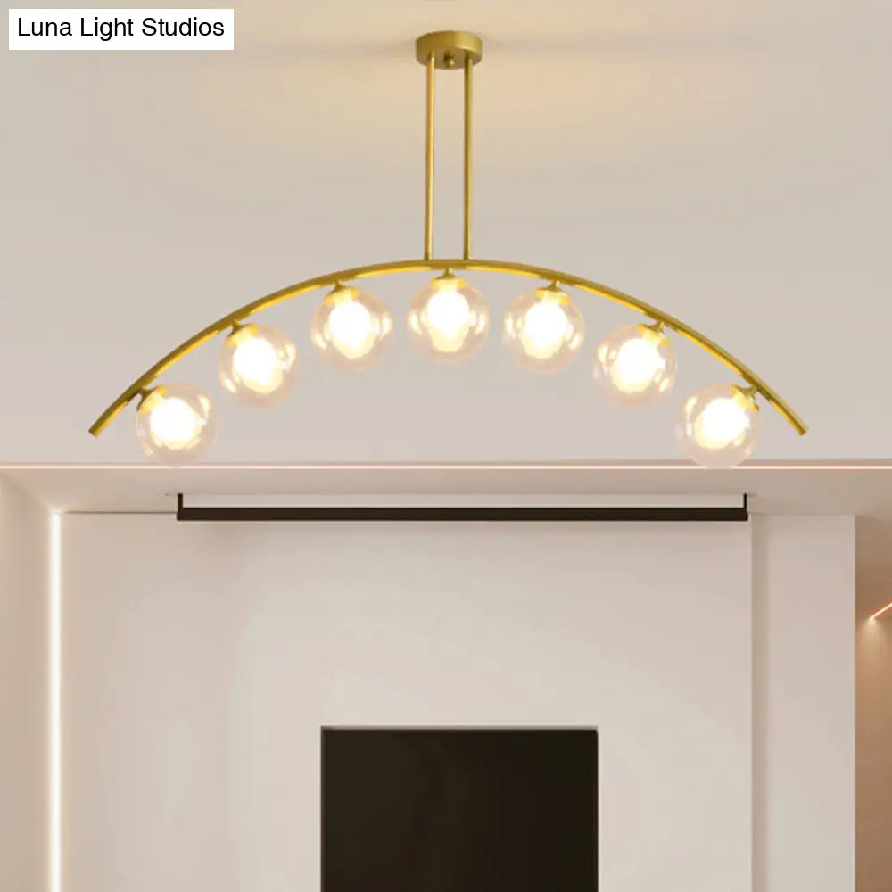 Gold Island Pendant With Clear/White Shade And Curvy Design - Perfect For Modern Kitchens (3/5/7