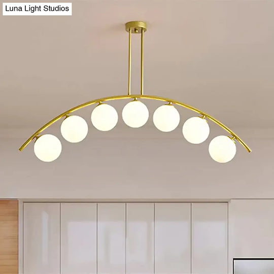 Gold Island Pendant With Clear/White Shade And Curvy Design - Perfect For Modern Kitchens (3/5/7