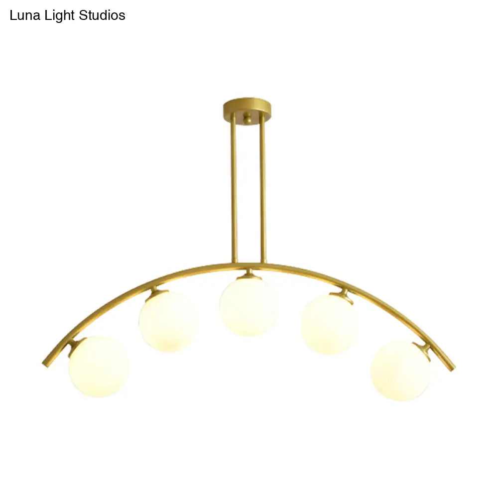 Gold Island Pendant With Clear/White Shade And Curvy Design - Perfect For Modern Kitchens (3/5/7