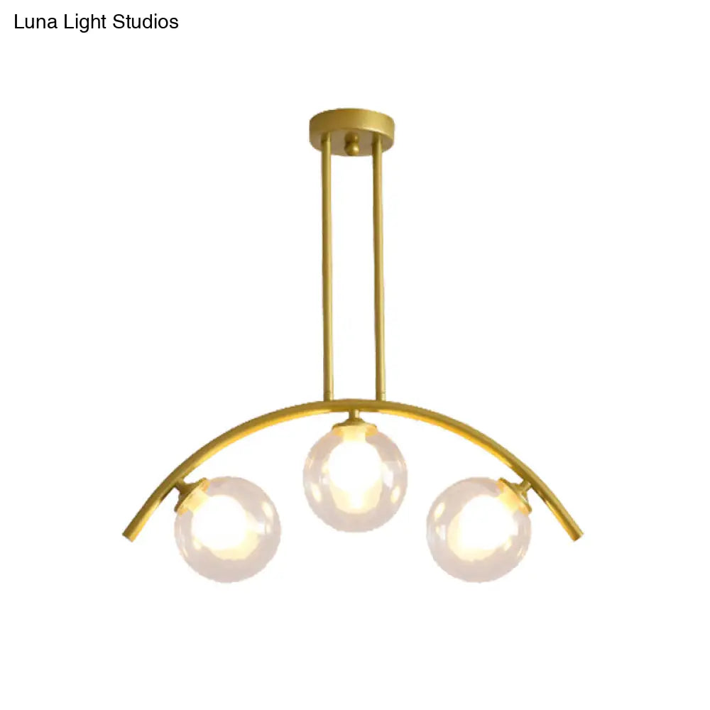 Gold Island Pendant With Clear/White Shade And Curvy Design - Perfect For Modern Kitchens (3/5/7