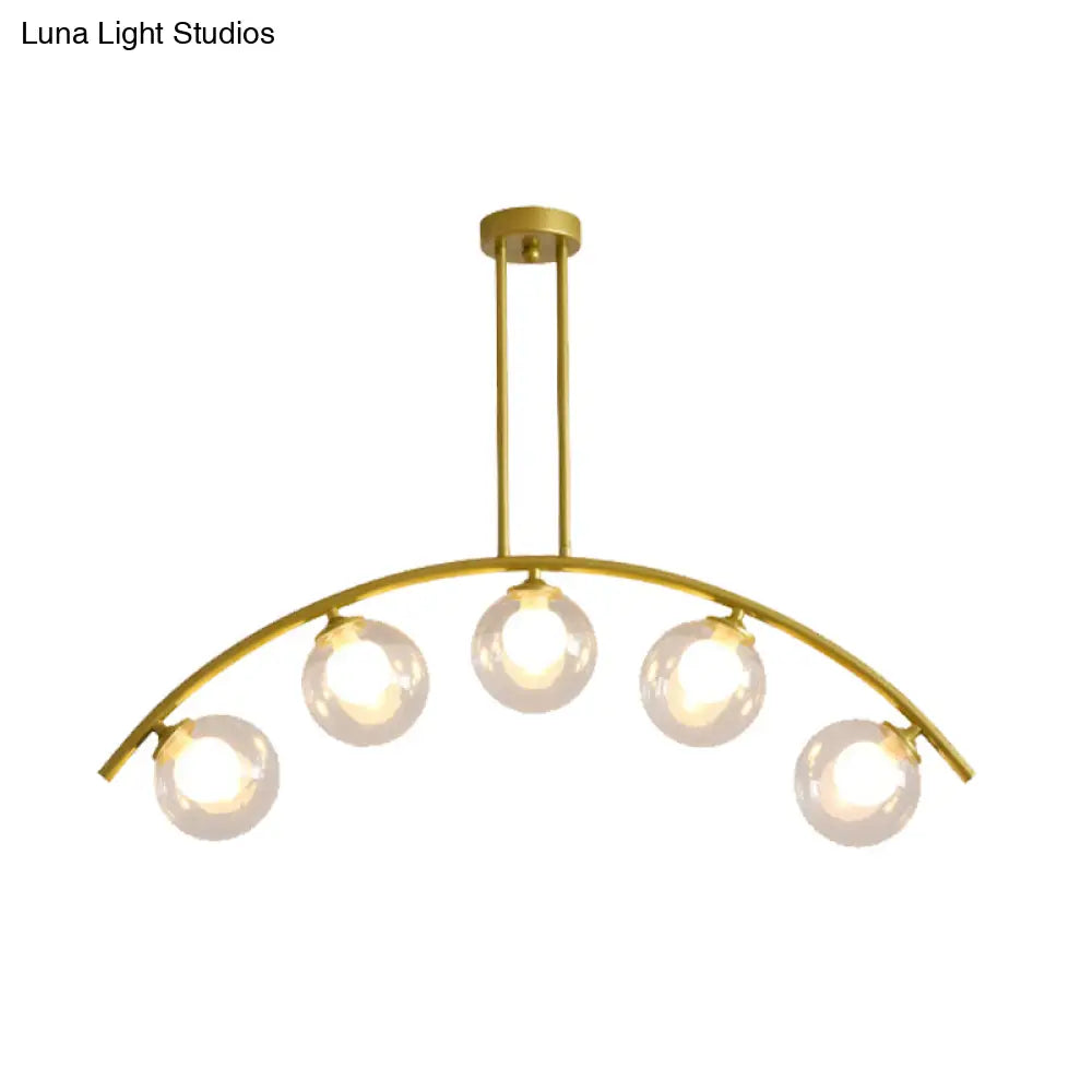 Gold Island Pendant With Clear/White Shade And Curvy Design - Perfect For Modern Kitchens (3/5/7