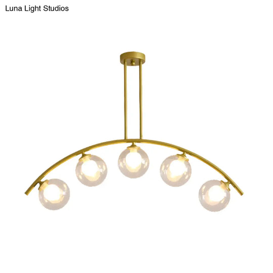 Gold Island Pendant With Clear/White Shade And Curvy Design - Perfect For Modern Kitchens (3/5/7