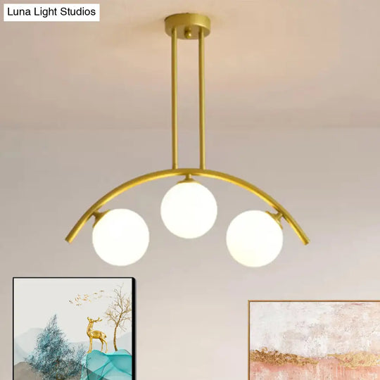 Gold Island Pendant With Clear/White Shade And Curvy Design - Perfect For Modern Kitchens (3/5/7