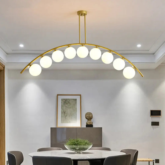 Gold Island Pendant With Clear/White Shade And Curvy Design - Perfect For Modern Kitchens (3/5/7