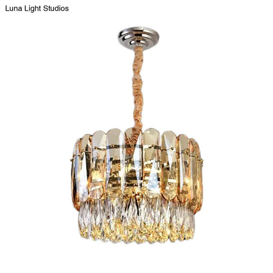 Modern 2-Tier K9 Crystal Gold Chandelier With 6 Bulbs For Ceiling