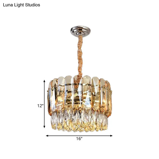 Modern 2-Tier K9 Crystal Gold Chandelier With 6 Bulbs For Ceiling