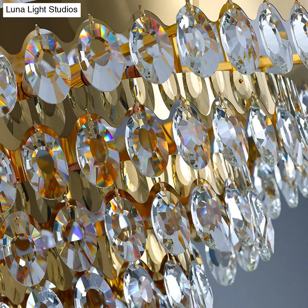 Gold K9 Crystal Chandelier Pendant Light For Living Room - Sleek Multi-Tiered Simplicity