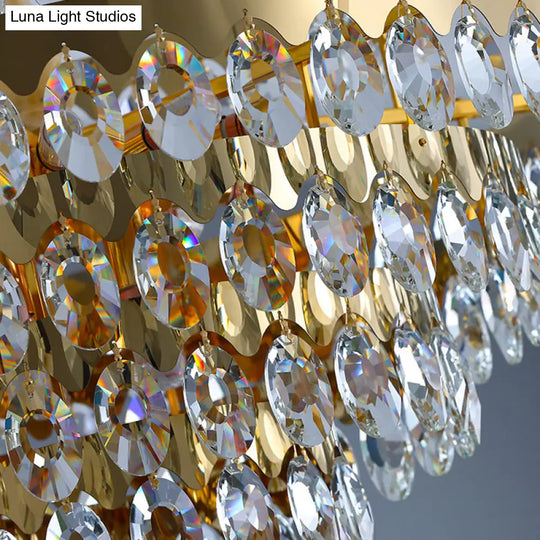 Gold K9 Crystal Chandelier Pendant Light For Living Room - Sleek Multi-Tiered Simplicity