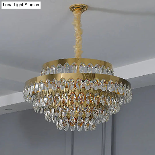 Gold K9 Crystal Chandelier Pendant Light For Living Room - Sleek Multi-Tiered Simplicity