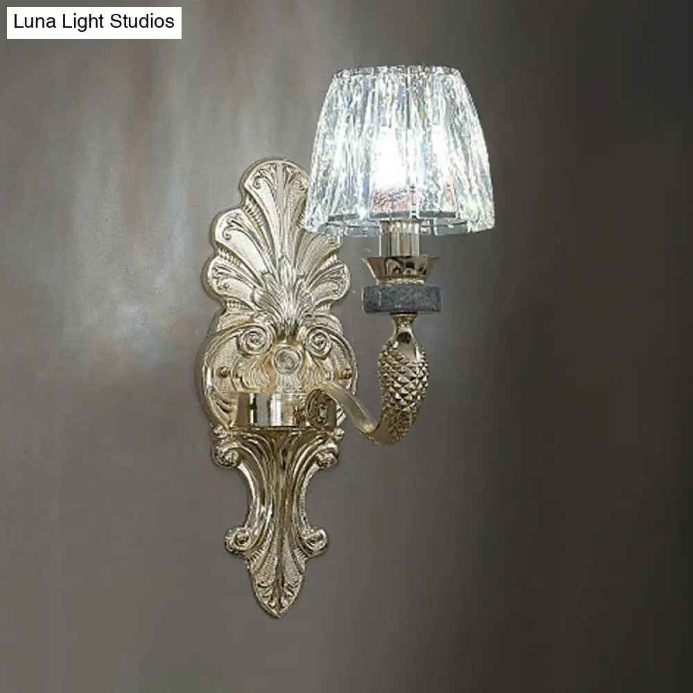 Gold K9 Crystal Cone Shade Wall Sconce Light - Antique Style Ideal For Dining Room Half-Bulb Lamp