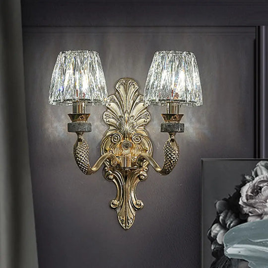 Gold K9 Crystal Cone Shade Wall Sconce Light - Antique Style Ideal For Dining Room Half-Bulb Lamp 2