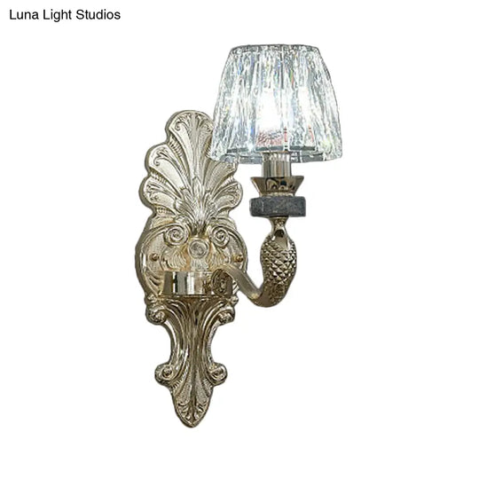 Gold K9 Crystal Cone Shade Wall Sconce Light - Antique Style Ideal For Dining Room Half-Bulb Lamp