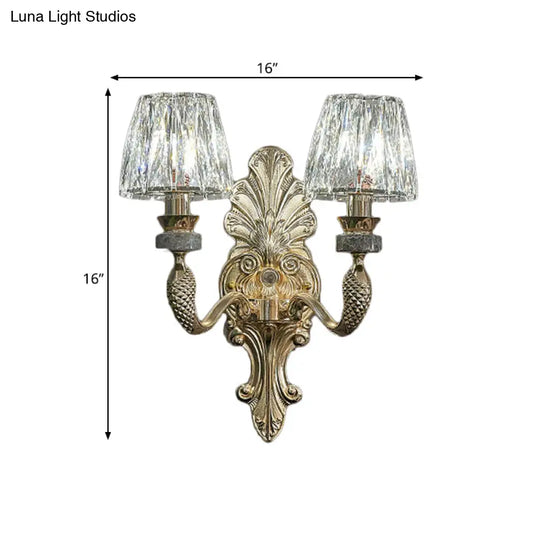 Gold K9 Crystal Cone Shade Wall Sconce Light - Antique Style Ideal For Dining Room Half-Bulb Lamp