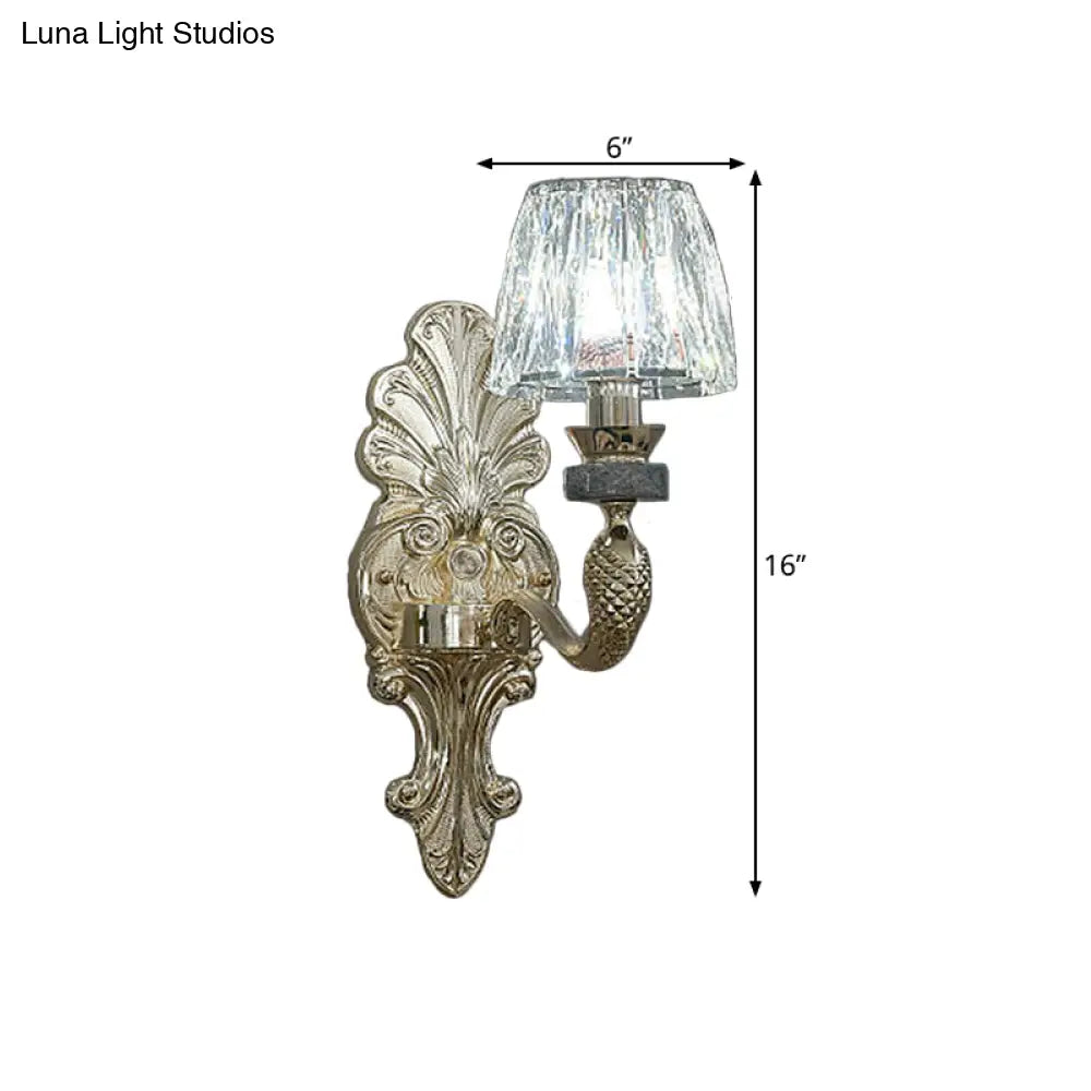 Gold K9 Crystal Cone Shade Wall Sconce Light - Antique Style Ideal For Dining Room Half-Bulb Lamp