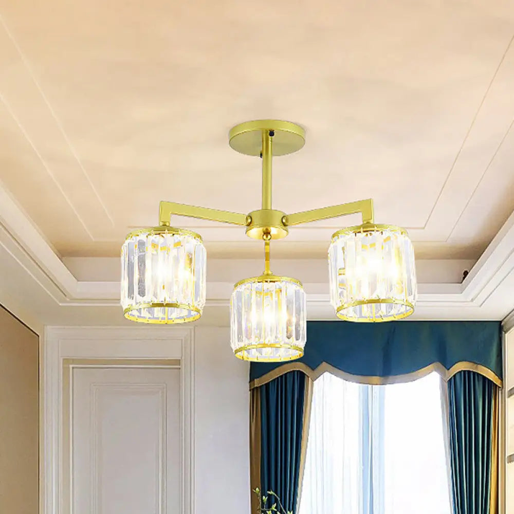 Gold K9 Crystal Cylinder Semi Flush Postmodern Ceiling Mount - 3/6 Bulb Living Room Fixture 3 /