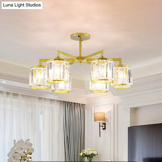 Gold K9 Crystal Cylinder Semi Flush Postmodern Ceiling Mount - 3/6 Bulb Living Room Fixture 6 /
