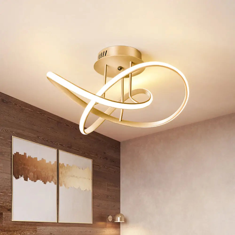 Gold Knotted Ceiling Mount Led Semi Flush Lamp For Modern Sleeping Room