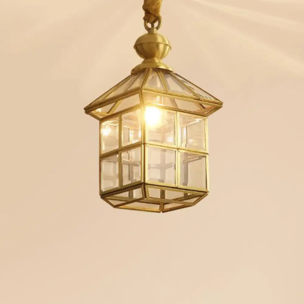 Gold Lantern Hanging Lamp - Traditional Frosted Glass 6.5/8 Wide 1 Light Living Room Ceiling / 6.5