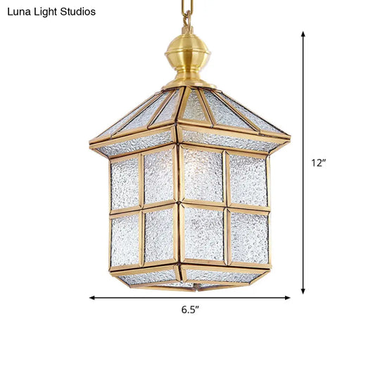 Gold Lantern Hanging Lamp - Traditional Frosted Glass 6.5/8 Wide 1 Light Living Room Ceiling