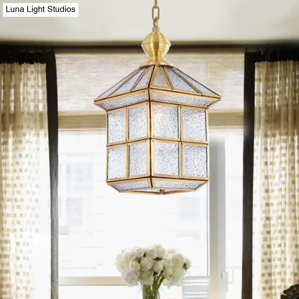 Gold Lantern Hanging Lamp - Traditional Frosted Glass 6.5/8 Wide 1 Light Living Room Ceiling