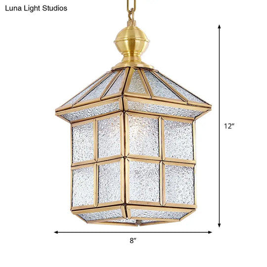 Gold Lantern Hanging Lamp - Traditional Frosted Glass 6.5/8 Wide 1 Light Living Room Ceiling