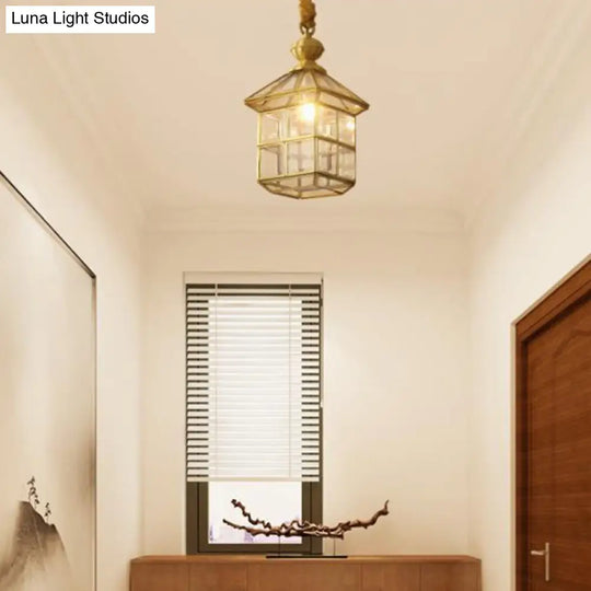 Gold Lantern Hanging Lamp - Traditional Frosted Glass 6.5/8 Wide 1 Light Living Room Ceiling