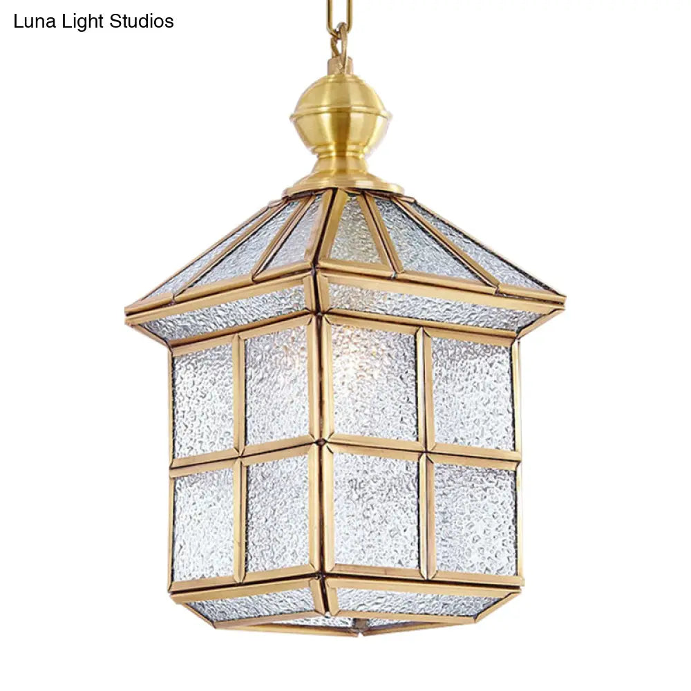 Gold Lantern Hanging Lamp - Traditional Frosted Glass 6.5/8 Wide 1 Light Living Room Ceiling