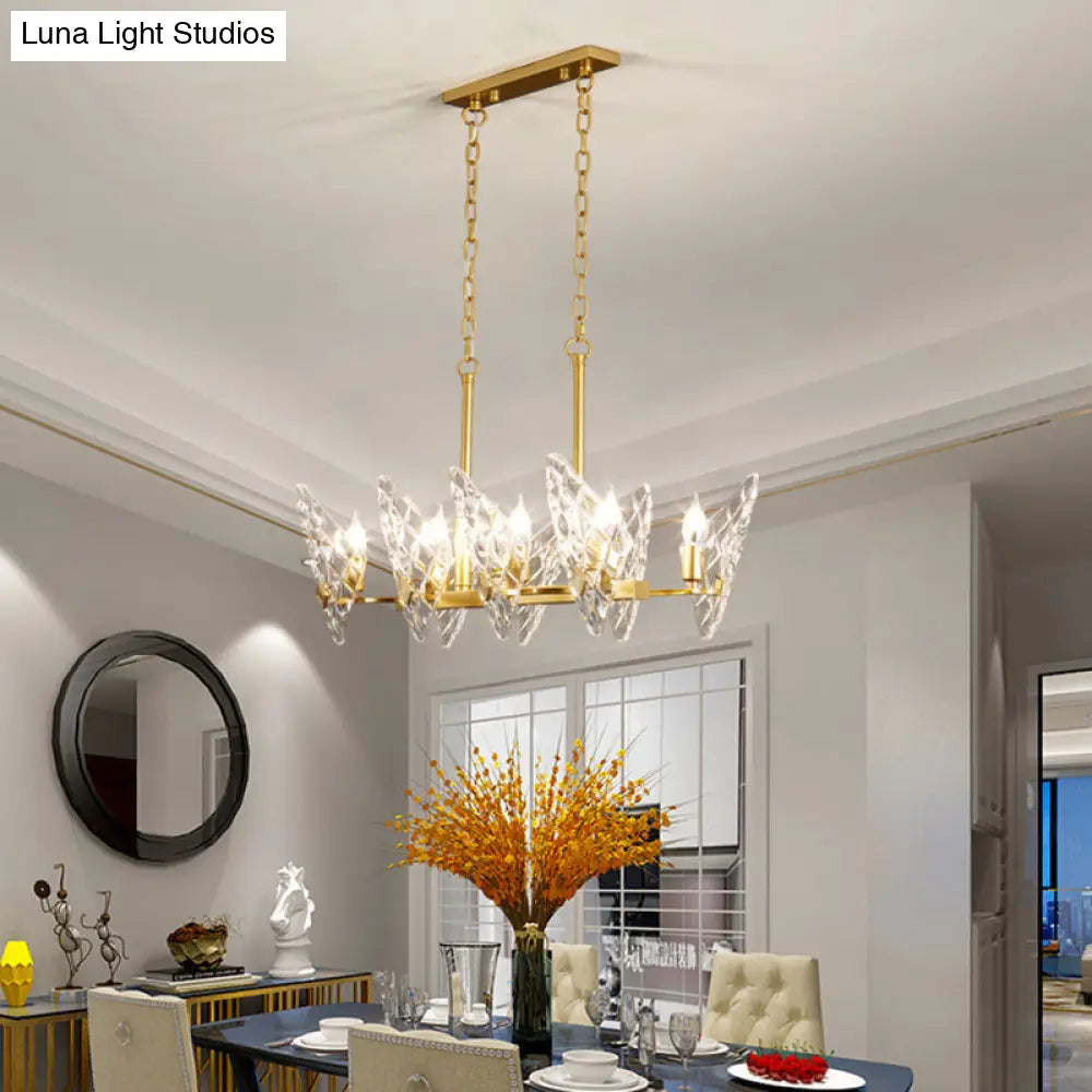 Gold Lattice Glass Candelabra Suspension Lamp - 8-Head Postmodern Island Lighting For Dining Room