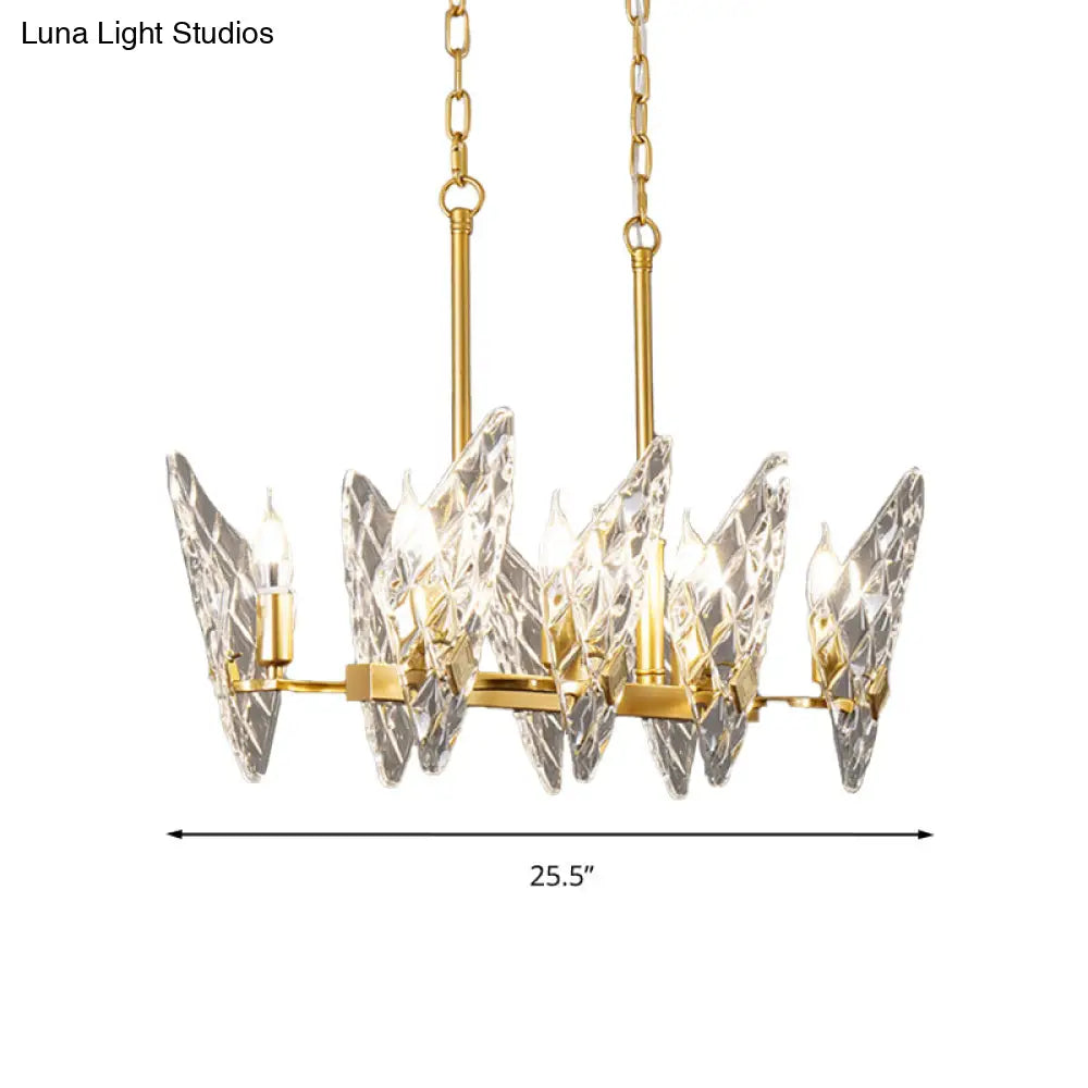 Gold Lattice Glass Candelabra Suspension Lamp - 8-Head Postmodern Island Lighting For Dining Room