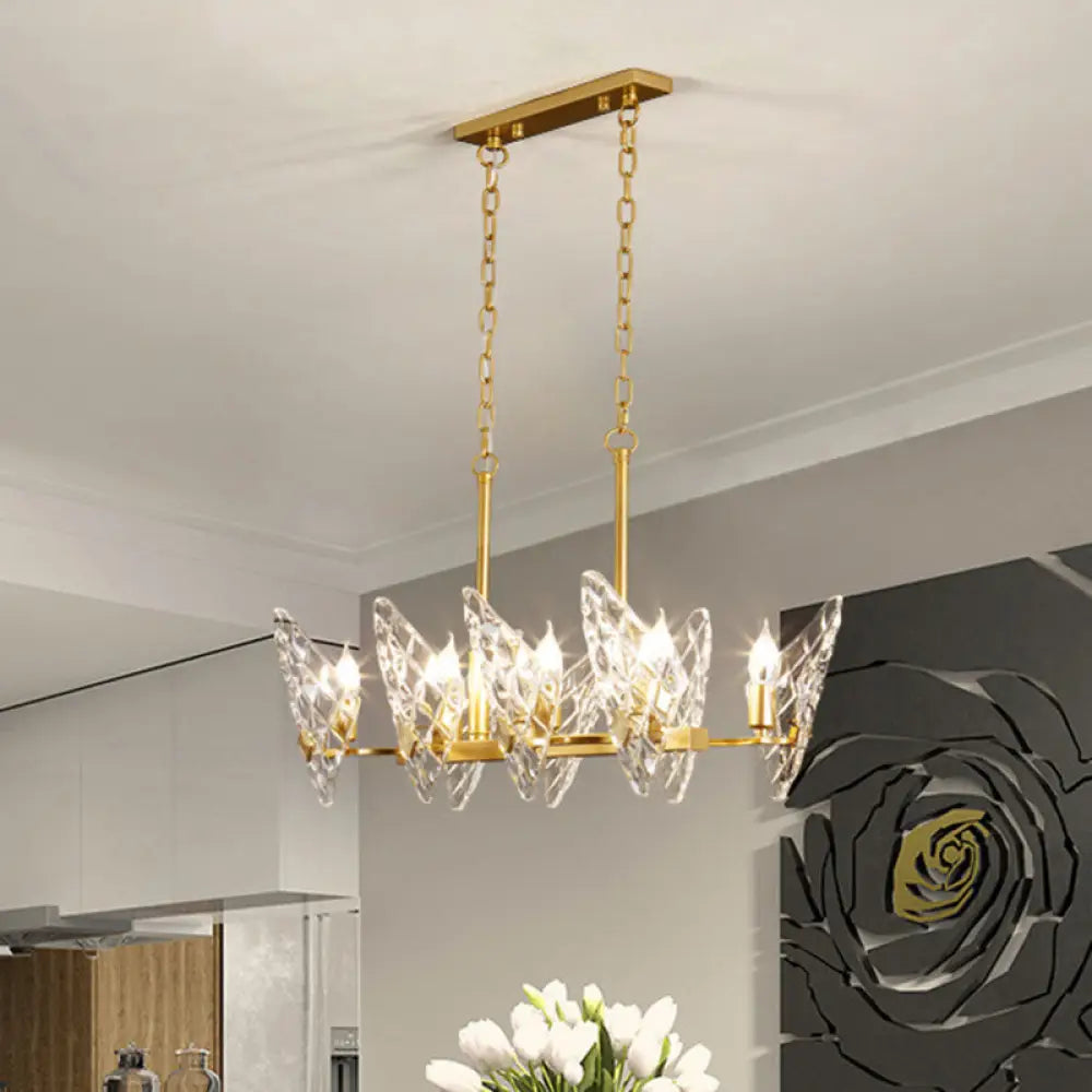 Gold Lattice Glass Candelabra Suspension Lamp - 8-Head Postmodern Island Lighting For Dining Room