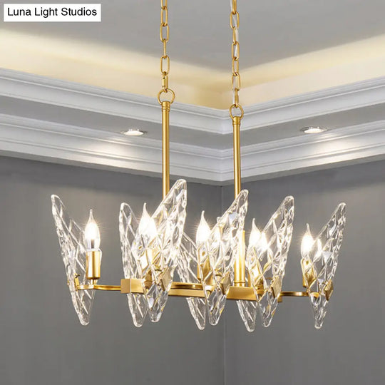 Gold Lattice Glass Candelabra Suspension Lamp - 8-Head Postmodern Island Lighting For Dining Room