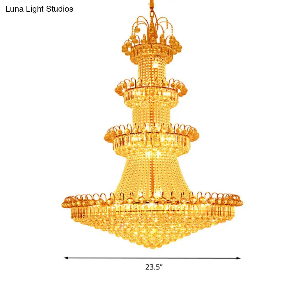 Gold Layered Crystal Chandelier - Contemporary Design (15 Lights)