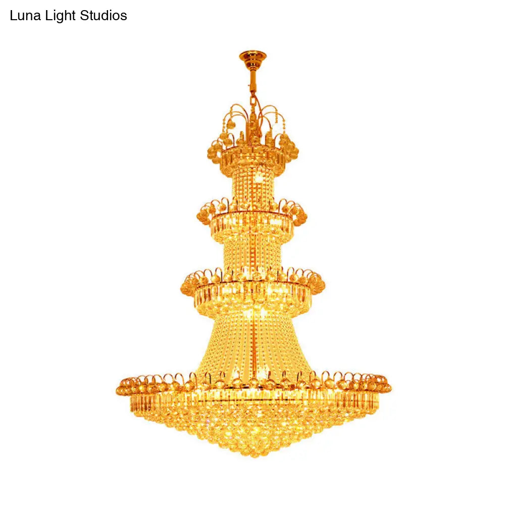 Gold Layered Crystal Chandelier - Contemporary Design (15 Lights)