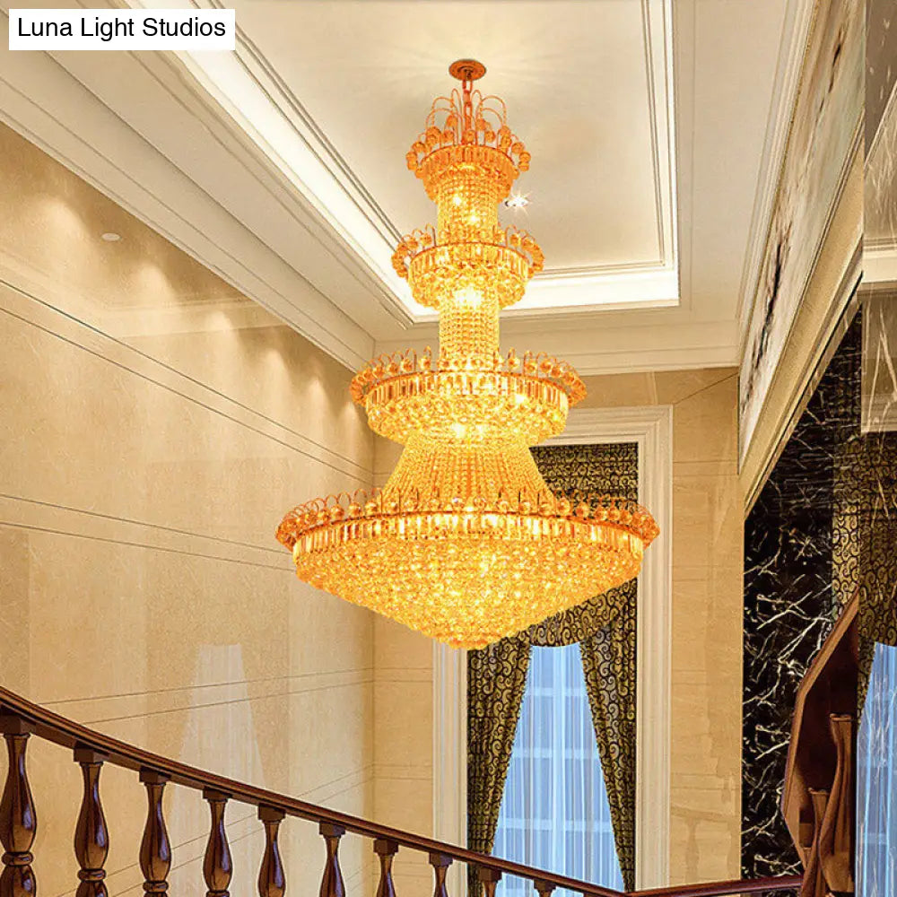 Gold Layered Crystal Chandelier - Contemporary Design (15 Lights)