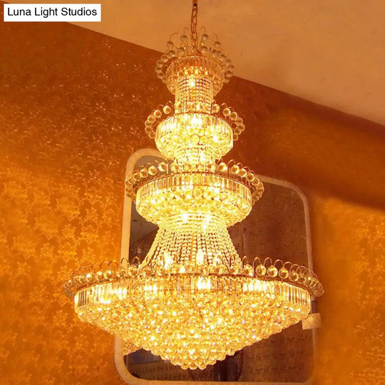 Gold Layered Crystal Chandelier - Contemporary Design (15 Lights)