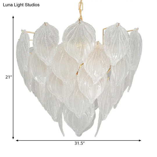 Gold Leaf Glass Pendant Chandelier - 1-Light Living Room Ceiling Fixture 16/23.5/31.5 Wide