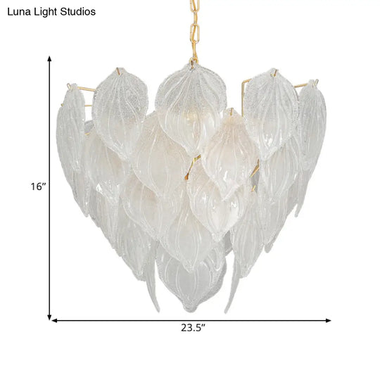 Gold Leaf Glass Pendant Chandelier - 1-Light Living Room Ceiling Fixture 16/23.5/31.5 Wide