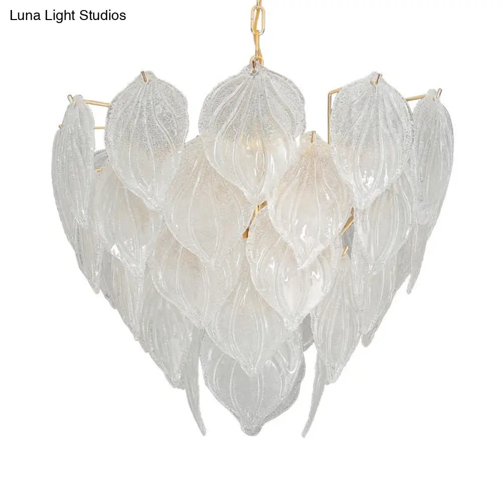 Gold Leaf Glass Pendant Chandelier - 1-Light Living Room Ceiling Fixture 16/23.5/31.5 Wide