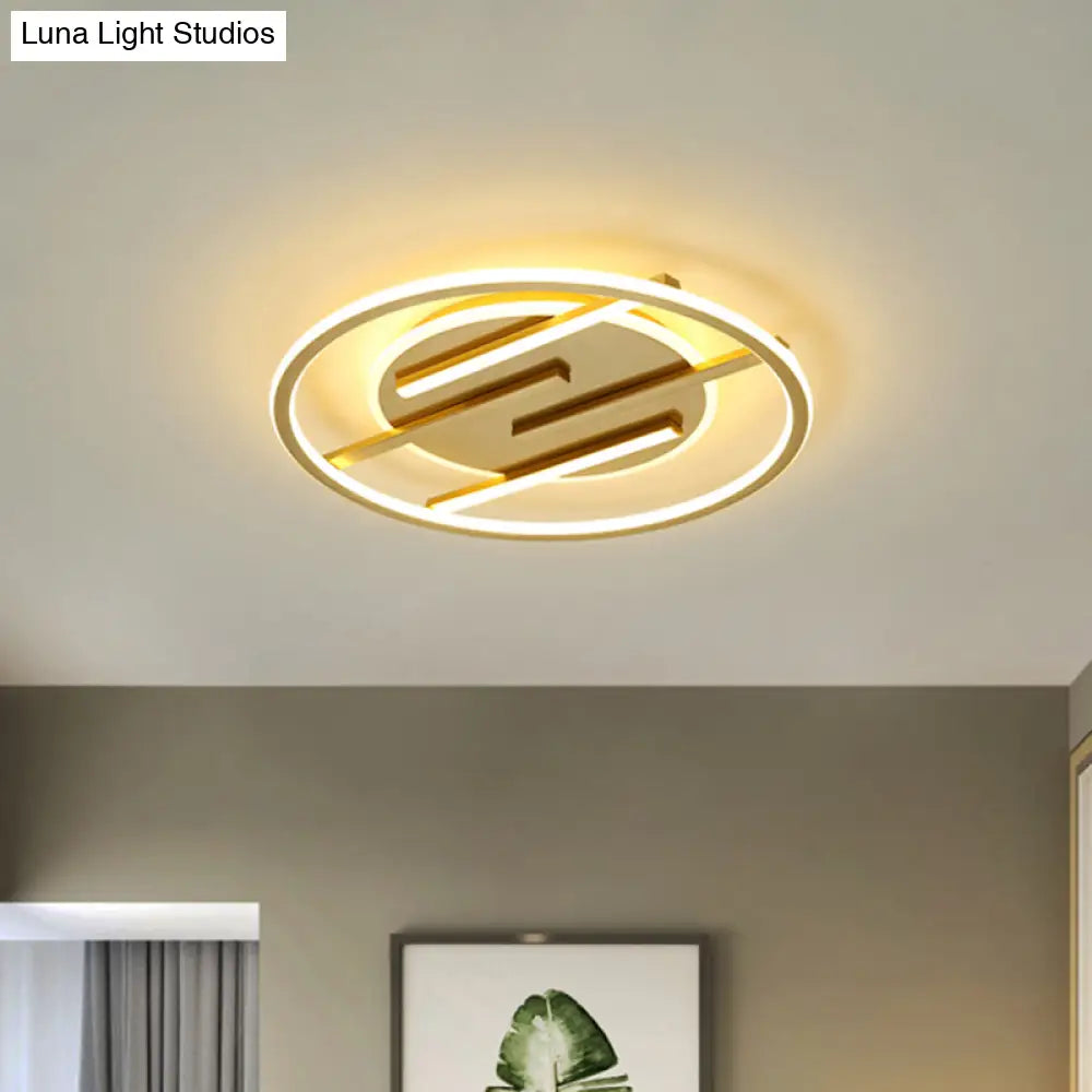 Gold Led Bedroom Ceiling Lamp: Simplicity Circle Flush Light Fixture - Aluminum 16.5’/20.5’ Width