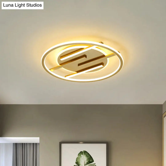 Gold Led Bedroom Ceiling Lamp: Simplicity Circle Flush Light Fixture - Aluminum 16.5’/20.5’ Width