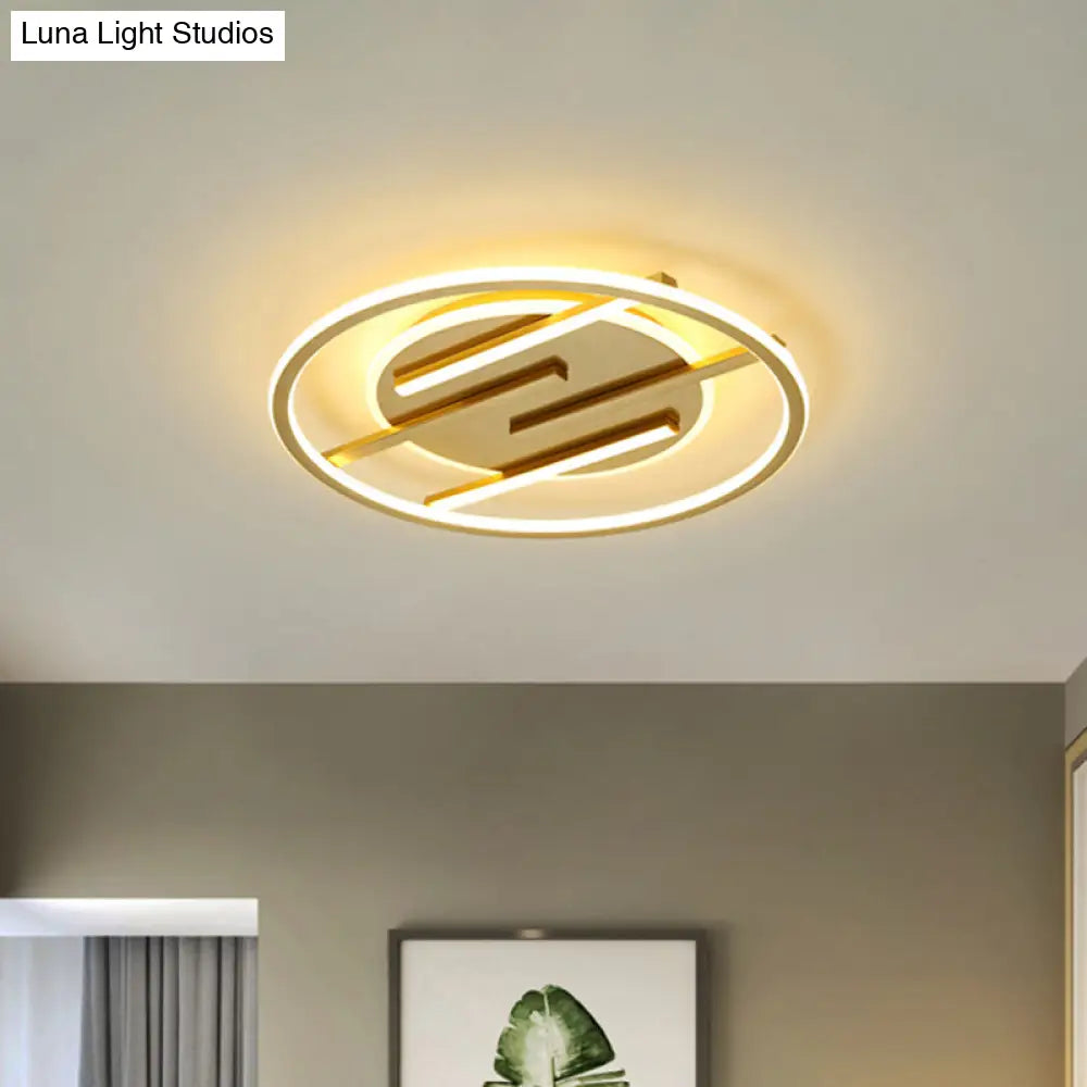 Gold Led Bedroom Ceiling Lamp: Simplicity Circle Flush Light Fixture - Aluminum 16.5/20.5 Width