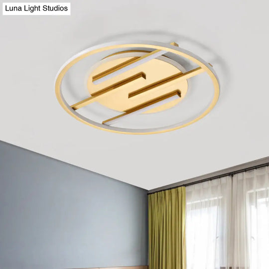 Gold Led Bedroom Ceiling Lamp: Simplicity Circle Flush Light Fixture - Aluminum 16.5/20.5 Width /