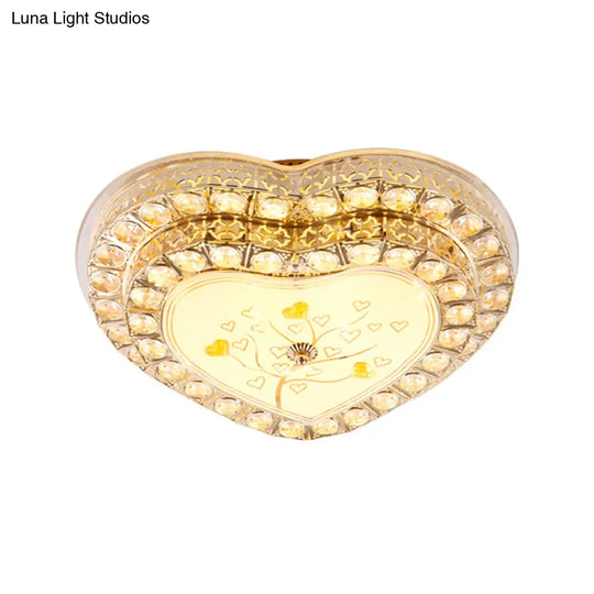 Gold Led Bedroom Ceiling Lamp With Modern Design & Clear Crystal Heart Shade