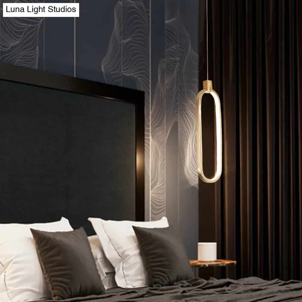 Gold Led Bedroom Pendant Light - Single Head Metal Ceiling Hanging