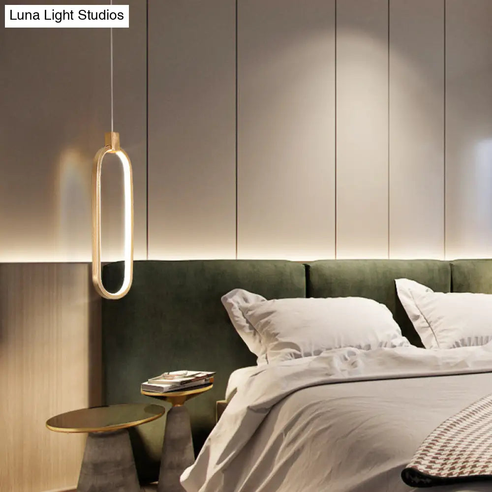 Gold Led Bedroom Pendant Light - Single Head Metal Ceiling Hanging