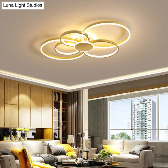 Gold Led Ceiling Fixture With Contemporary Acrylic Design Circular Semi - Flush Mount In Warm/White