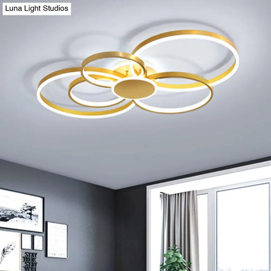 Gold Led Ceiling Fixture With Contemporary Acrylic Design Circular Semi-Flush Mount In Warm/White