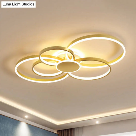 Gold Led Ceiling Fixture With Contemporary Acrylic Design Circular Semi-Flush Mount In Warm/White